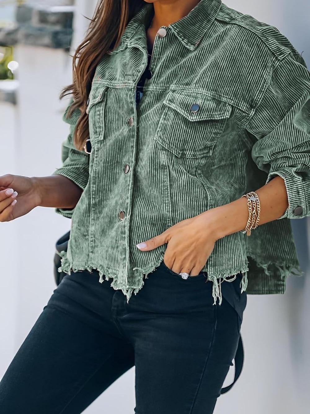 Green Corduroy Cropped Jacket - Picture 5 of 5